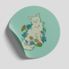 Sticker Chat fleuri rond glacé