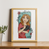 Impression fille et chien print affiche A6 A4 A3